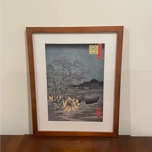 Fox Fire Japanese Print Framed Hiroshige 15x12 New Year’s Foxfires Ukiyoe Art